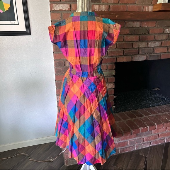 VTG Sandy & Co Rainbow Plaid Fit n’ Flare Midi Dress Sz 9 - Picture 5 of 9